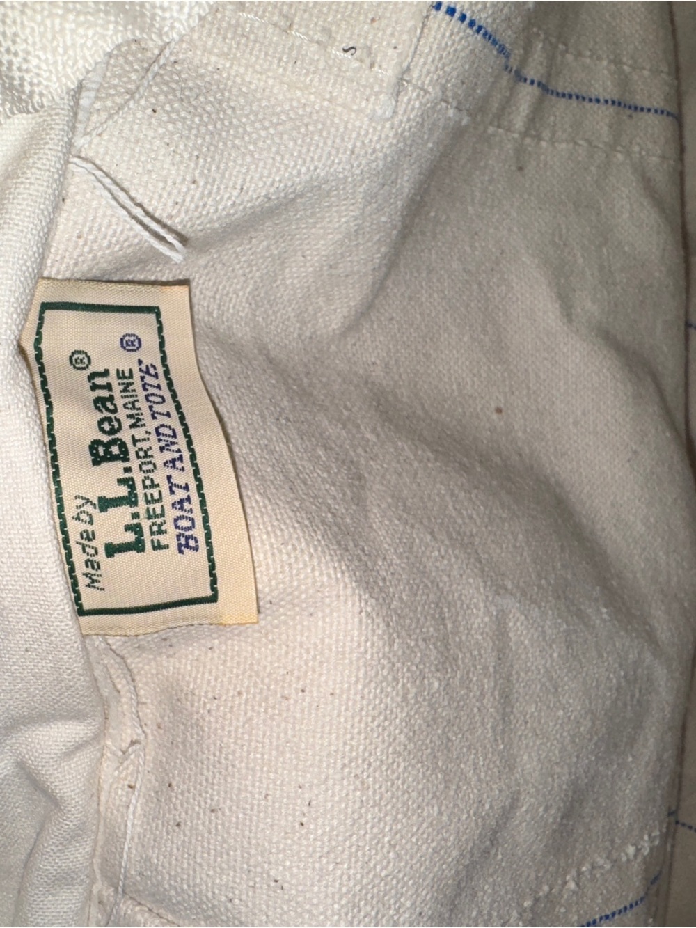 Vintage LL Bean Blue/White Canvas Boat And Tote Bag Medium Zipper Top 18” - Picture 7 of 7